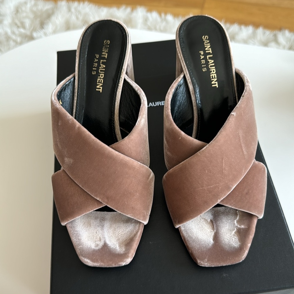 Saint Laurent Sandals Heels velvet Pink size 7 (37.5) - Picture 3 of 9